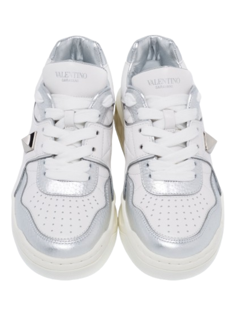 Valentino garavani one stud low top nappa sneaker white metallic