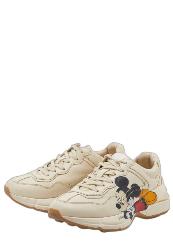 Guccii. Disney x Mickey Mouse Rhyton Sneakers Cream Leather